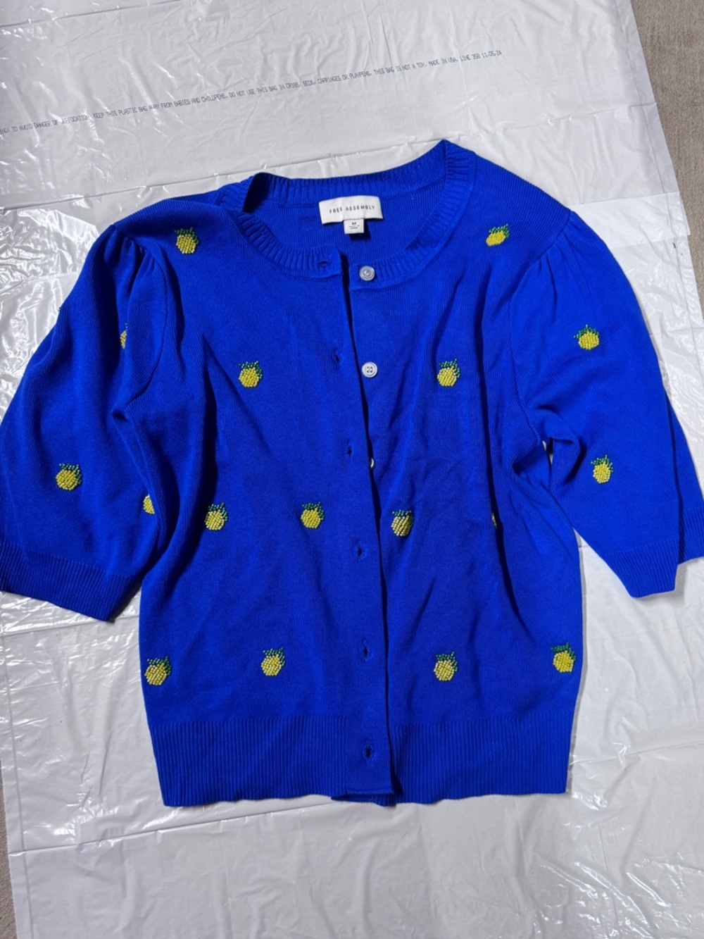 Sea New York Royal Blue Pineapple Embroidered Knit Cardigan